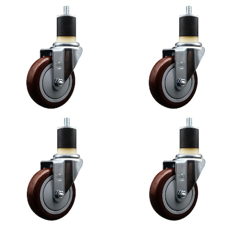Service Caster 4'' Maroon Poly Wheel Swivel 1-7/8'' Expanding Stem Caster Set, 4PK SCC-EX20S414-PPUB-MRN-178-4